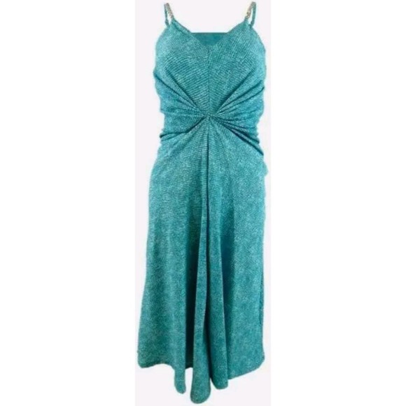 Michael Kors Turquoise Dress Chain Strap Twist Front‎ Midi XL NWT $155 MSRP - Picture 4 of 12